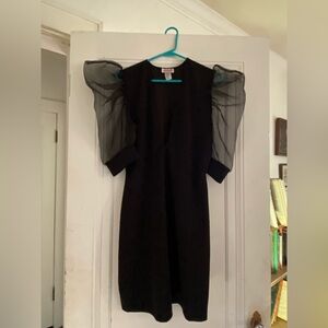 Chic Vintage Black Dress with Sheer Puff Sleeves